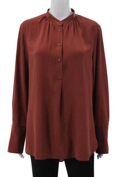 J Crew Collection Women Silk Tunic Brown High Neck Long Sleeve Size M