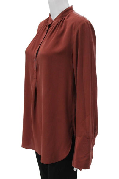 J Crew Collection Women Silk Tunic Brown High Neck Long Sleeve Size M