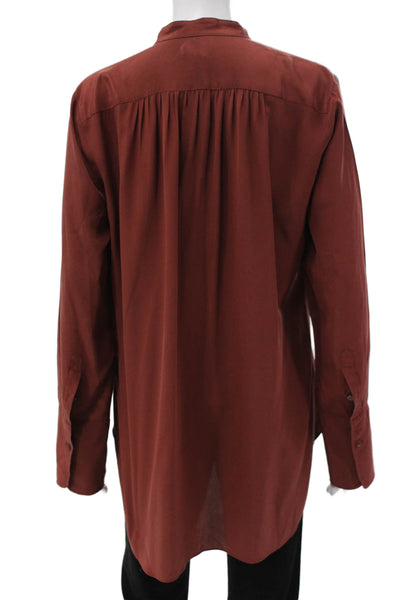 J Crew Collection Women Silk Tunic Brown High Neck Long Sleeve Size M