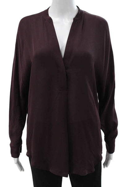 Vince Women Silk Tunic Blouse Long Sleeve Button Purple Size S