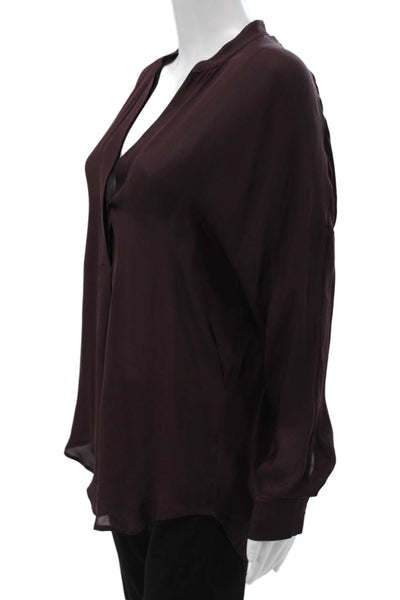 Vince Women Silk Tunic Blouse Long Sleeve Button Purple Size S