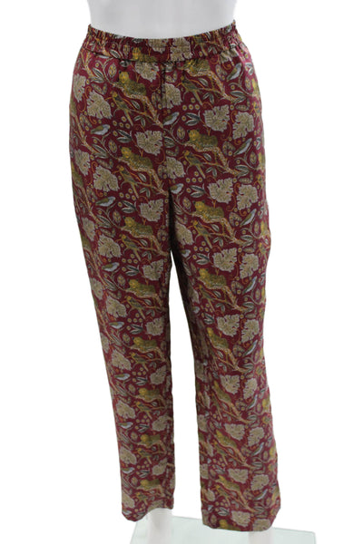 J Crew Collection Womens Dress Pants Red 100% Silk Floral Size S