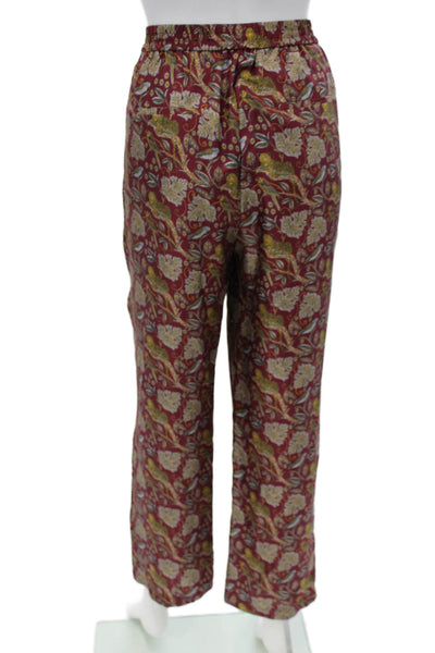 J Crew Collection Womens Dress Pants Red 100% Silk Floral Size S