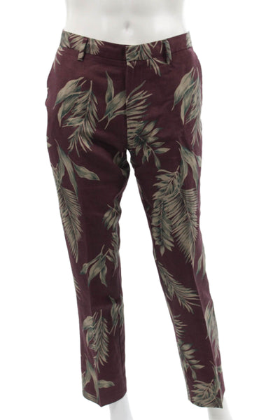 Bonobos Mens Cropped Dress Pants Purple Floral Cotton Button Size 33