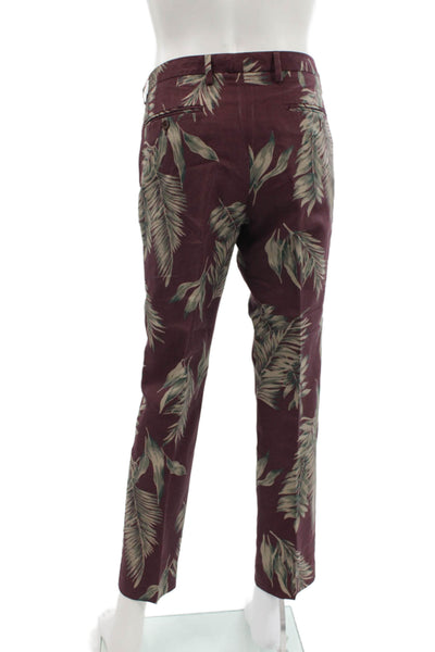 Bonobos Mens Cropped Dress Pants Purple Floral Cotton Button Size 33