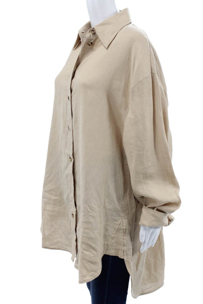 COS Womens Linen Collared Button-Up Tunic Beige Long Sleeve Size 10