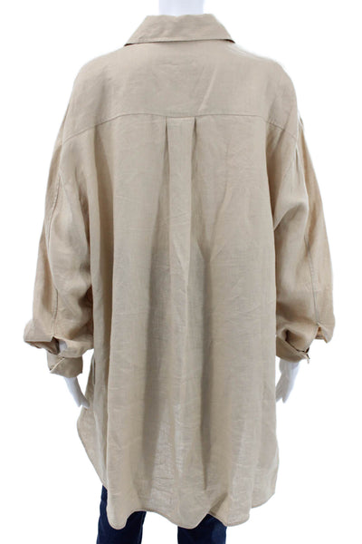 COS Womens Linen Collared Button-Up Tunic Beige Long Sleeve Size 10