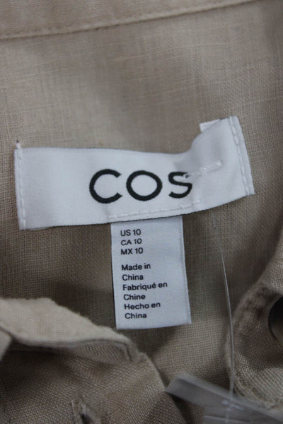 COS Womens Linen Collared Button-Up Tunic Beige Long Sleeve Size 10