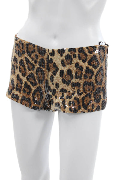 Edikted Unisex Beige Animal Print Shorts Zip Closure Size S