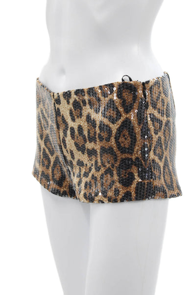 Edikted Unisex Beige Animal Print Shorts Zip Closure Size S