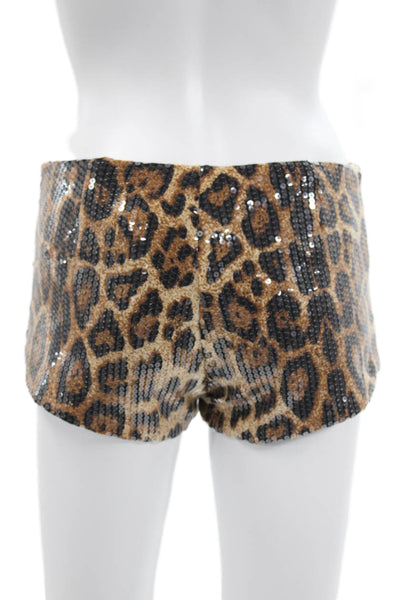 Edikted Unisex Beige Animal Print Shorts Zip Closure Size S
