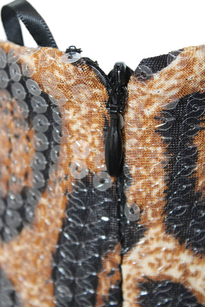 Edikted Unisex Beige Animal Print Shorts Zip Closure Size S