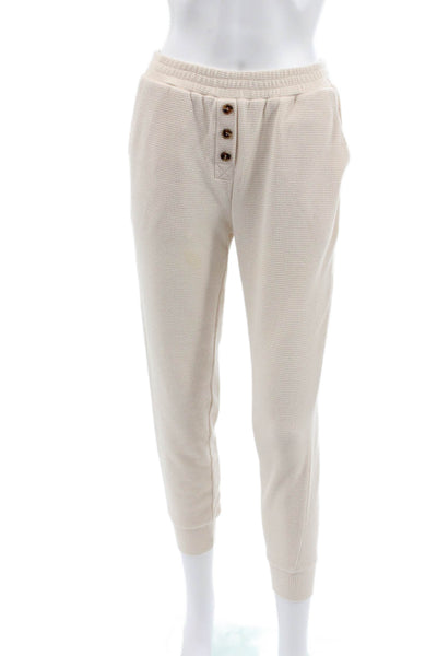 Muze Womens Beige Cotton Jogger Sweatpants Button Closure Size S