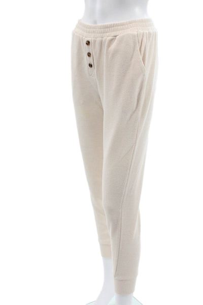 Muze Womens Beige Cotton Jogger Sweatpants Button Closure Size S