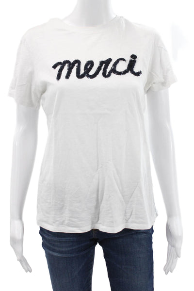 Cinq A Sept Women White Basic Short Sleeve Crewneck 100% Cotton Tee Size XS