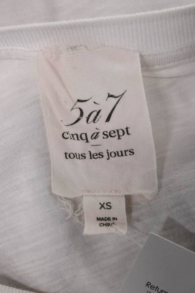 Cinq A Sept Women White Basic Short Sleeve Crewneck 100% Cotton Tee Size XS
