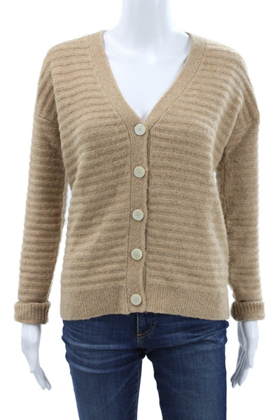 Theory Unisex Beige Striped V Neck Button Cardigan Long Sleeve Size XS