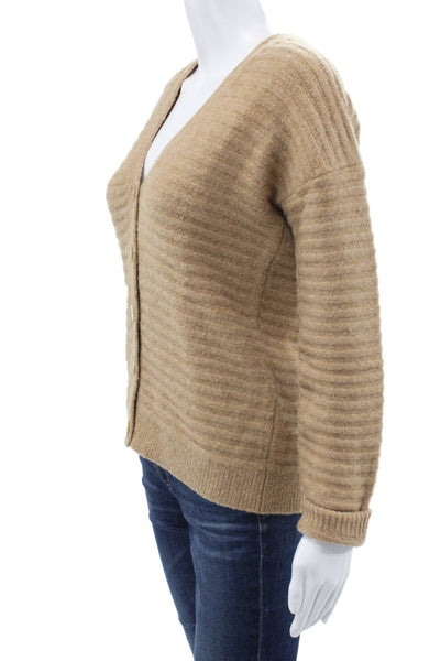 Theory Unisex Beige Striped V Neck Button Cardigan Long Sleeve Size XS