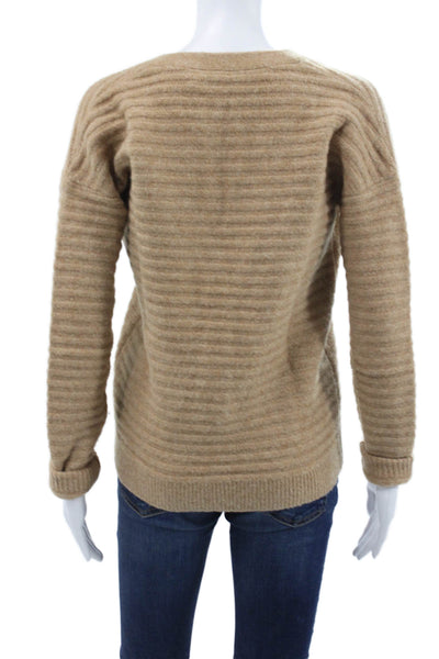 Theory Unisex Beige Striped V Neck Button Cardigan Long Sleeve Size XS