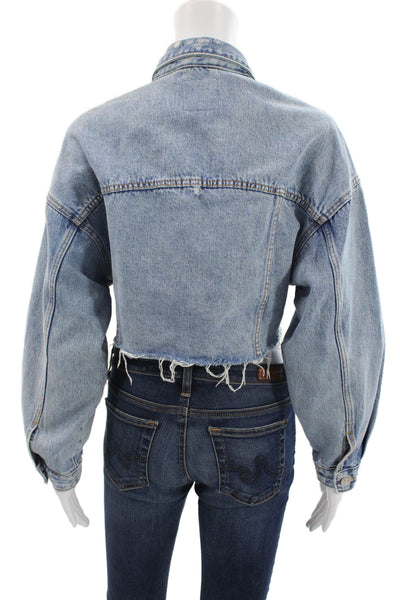 Zara Women Light Blue Cotton Collared Button Long Sleeve 90s Jacket Size XS