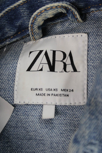 Zara Women Light Blue Cotton Collared Button Long Sleeve 90s Jacket Size XS