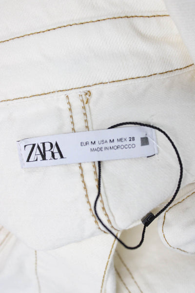 Zara Womens Jacket White Cotton Collared 3/4 Sleeve Button Classic Size M