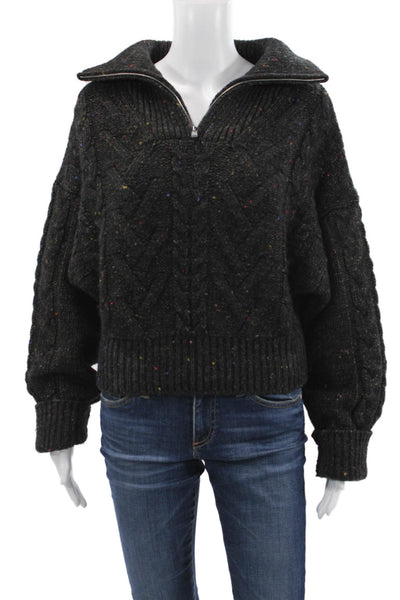 Ganni Unisex Pullover Sweater Dark Gray Collared Zip Wool Blend Size S