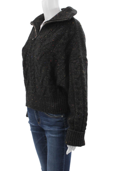 Ganni Unisex Pullover Sweater Dark Gray Collared Zip Wool Blend Size S
