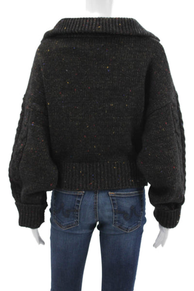 Ganni Unisex Pullover Sweater Dark Gray Collared Zip Wool Blend Size S
