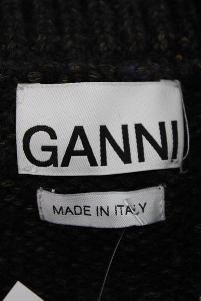 Ganni Unisex Pullover Sweater Dark Gray Collared Zip Wool Blend Size S