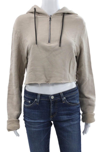 Cotton Citizen Womens Henley Hoodie Beige Cotton Drawstring Long Sleeve Size S