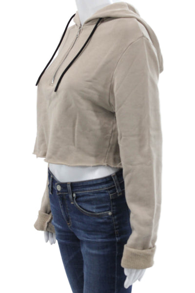 Cotton Citizen Womens Henley Hoodie Beige Cotton Drawstring Long Sleeve Size S