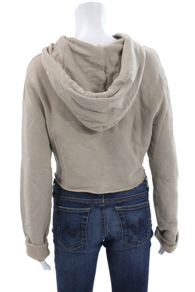 Cotton Citizen Womens Henley Hoodie Beige Cotton Drawstring Long Sleeve Size S