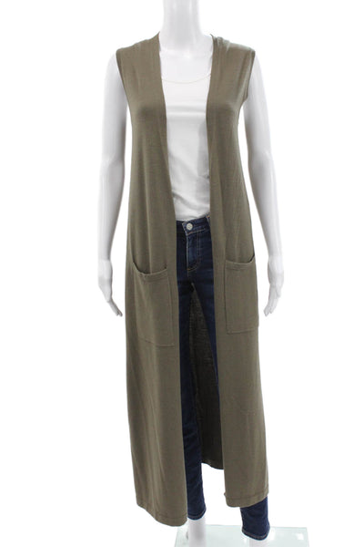 Theory Womens Green Merino Wool V Neck Sleeveless Vest Petite Size XS