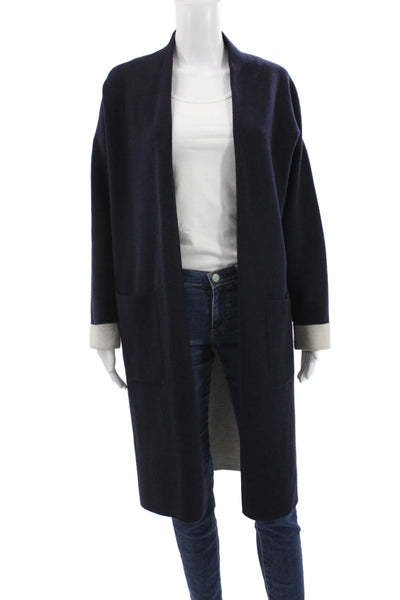 Theory Women Dark Blue Wool Blend Coatigan Long Sleeve Petite Size XS