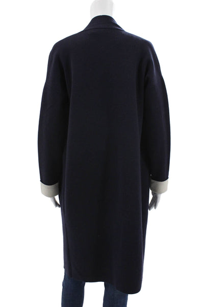 Theory Women Dark Blue Wool Blend Coatigan Long Sleeve Petite Size XS