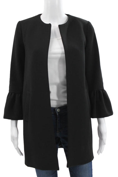 Zara Womens Classic Black Coat Long Sleeve Round Neck Size S