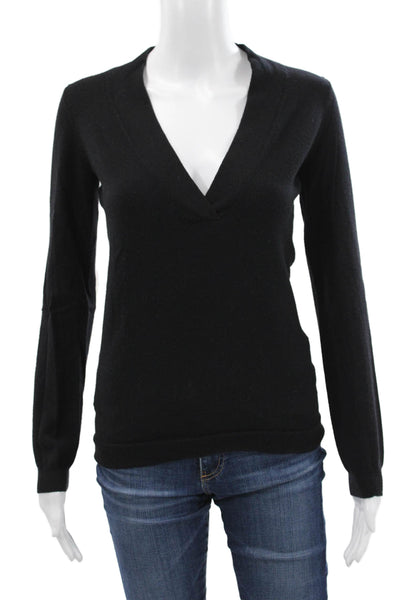 Theory Women Pullover Sweater Black V-Neck Wool Long Sleeve Size S