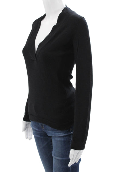 Theory Women Pullover Sweater Black V-Neck Wool Long Sleeve Size S