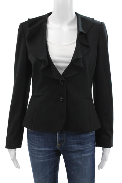 Lululemon Women Blazer Black V-Neck Button Solid Poly Rayon Spandex Size 4