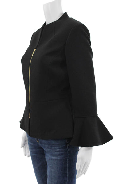 Tahari Levine Womens Black Mock Neck Zip Long Sleeve Blazer Polyester Size 4
