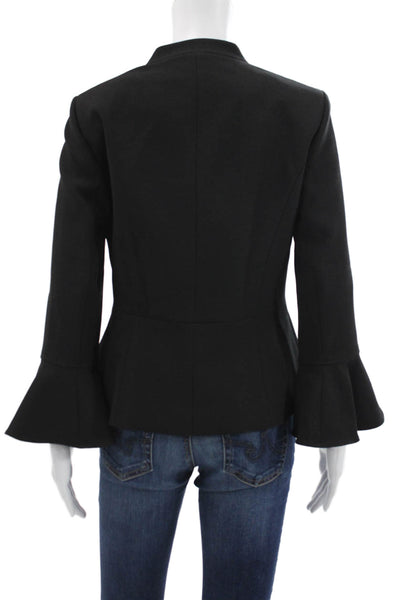 Tahari Levine Womens Black Mock Neck Zip Long Sleeve Blazer Polyester Size 4