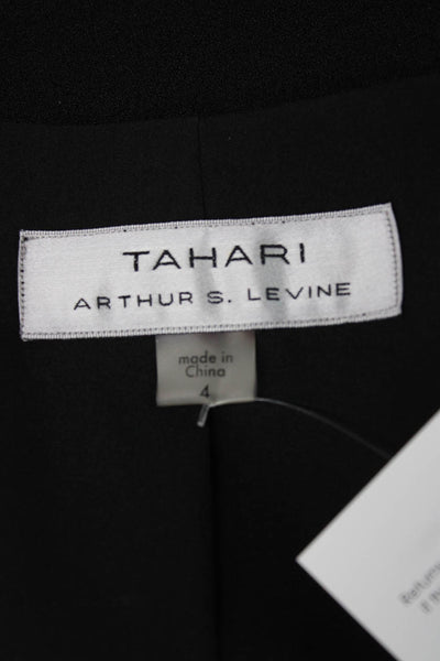 Tahari Levine Womens Black Mock Neck Zip Long Sleeve Blazer Polyester Size 4
