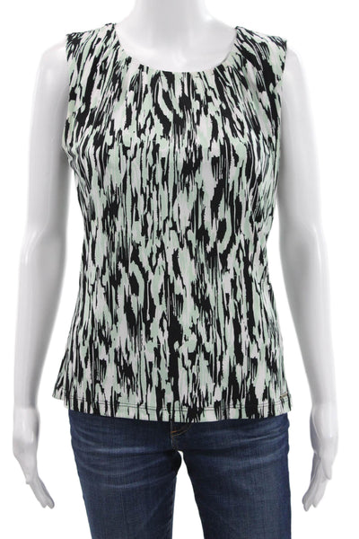 Calvin Klein Women Basic Sleeveless Round Neck Animal Print Black Blouse Size S