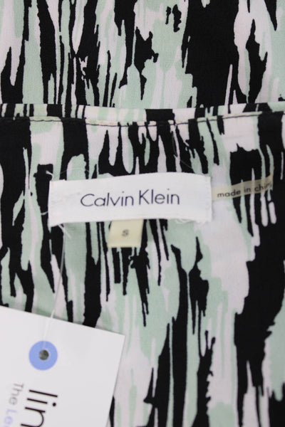 Calvin Klein Women Basic Sleeveless Round Neck Animal Print Black Blouse Size S