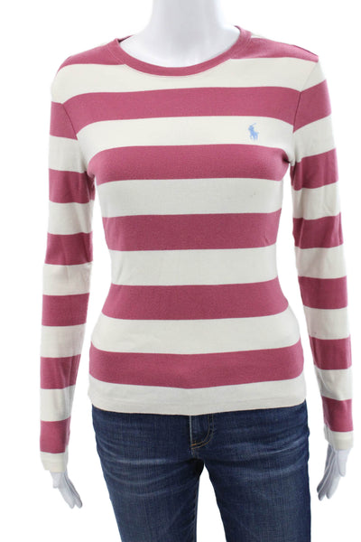 Ralph Lauren Sport Womens Pink Striped Basic T-Shirt Long Sleeve Size S