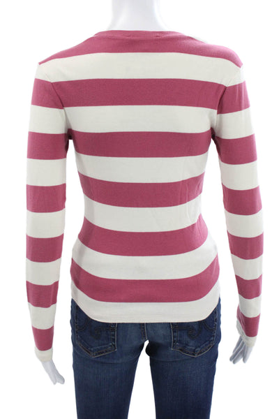 Ralph Lauren Sport Womens Pink Striped Basic T-Shirt Long Sleeve Size S