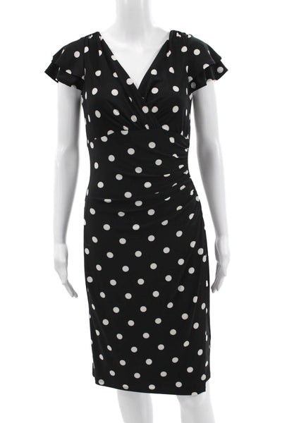 Lauren Ralph Lauren Women Sheath Wrap Dress Black Polka Dot Size 4