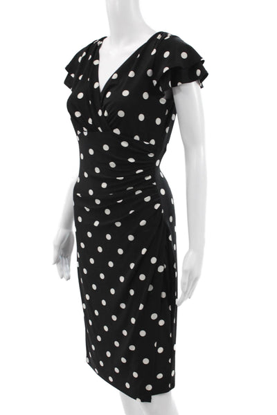 Lauren Ralph Lauren Women Sheath Wrap Dress Black Polka Dot Size 4
