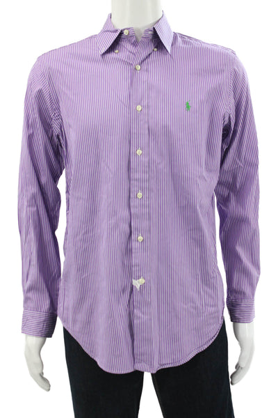 Ralph Lauren Blue Label Mens Cotton Striped Button Up Shirt Purple Size 15 32/33